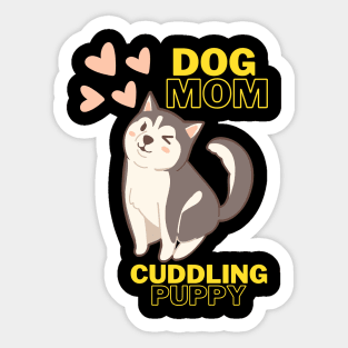 Dog mom Cuddling Puppy Sticker